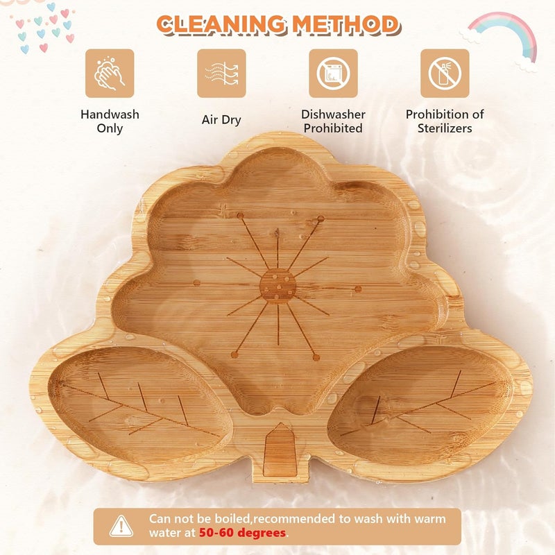 MingHoYo Bamboo Suction Plates Bowls Set for Baby Toddler - Includes Bamboo Bowl, Divided Plate, Silicone Fork & Spoon, All-Natural Baby Feeding Set for Baby-Led Weaning - Image 5